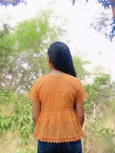 Mustard yellow peplum top for women
