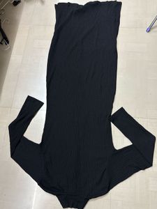 Black Ribbed Zipper Dress