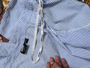 Blue and White Striped Off-Shoulder Top