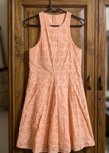 Women's Peach Schiffli Embroidered Sleeveless Fit