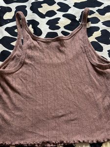 Brown Ribbed Crop Tank Top