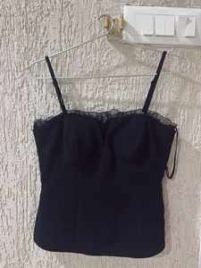 Chic Black Lace Trim Camisole Top