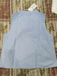 Light Blue Striped Sleeveless Top