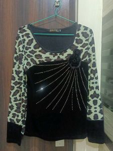Stylish velvet Leopard Print & Embellished Top