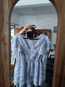 Cute  Blue Floral Peplum Top
