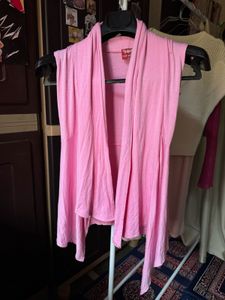 Pink Sleeveless Waterfall Cardigan