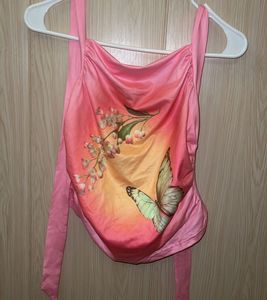 Pink Butterfly Graphic Halter Top