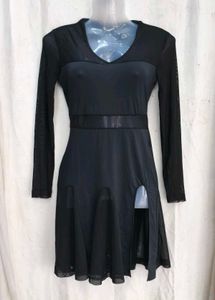 139. Chic Black Mesh Dress with Slits