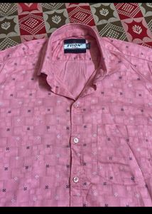Evion Men's Pink Casual Patterned Shirt