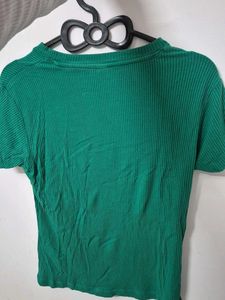 Green Ribbed Cut-out Top