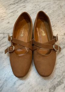Brown Suede Mary Jane Flats