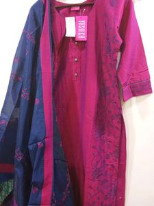 Beautiful Suit Set Back Embroidered Pink Purpl