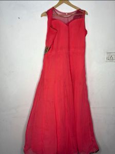 Stunning Coral Ethnic Gown with Embellishments
