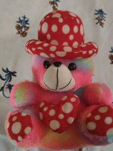 Rainbow Teddy Bear with Polka Dot Hat