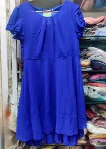 Vibrant Blue Chiffon Fit &amp; Flare Dress
