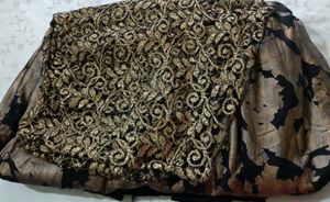 Elegant Black &amp; Gold Print Gown