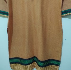 Shree yellow kurta with green and black border