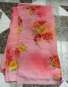 Pink Floral Print Saree