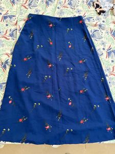 Chic Blue Floral A-Line Midi Skirt