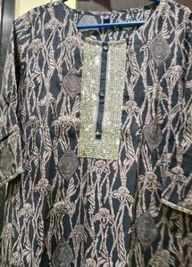 Elegant Printed Kurta with Embellished Neckline