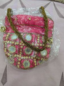 Embellished Pink potli Bag