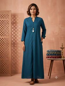 Teal Blue Cotton Maxi Kurta