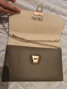 Stylish Grey Clutch with Gold Chain