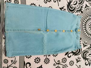 Light Blue Denim Skirt with Button Detail