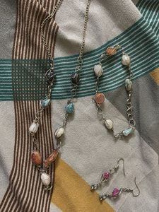 Boho Gemstone Necklace &amp; Earrings Set