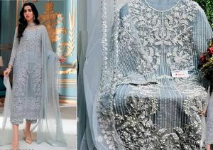 Stunning Grey Embroidered Kurta Set