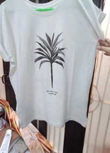 Mango White T-Shirt with Palm Leaf Print