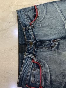 Blue Flare Jeans with Red Trim