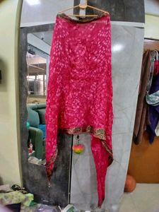 Vibrant Red Bandhani DupattaAnd Gold Stolei