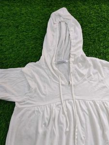 White Hooded Dress with Polka Dot Skirt