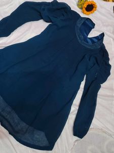 Elegant teal Blue Dress with Unique Sleeves