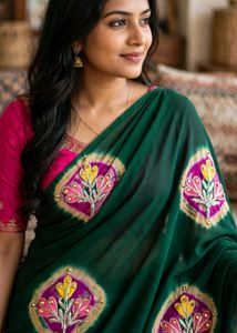 Emerald Green Saree with Floral Motifs