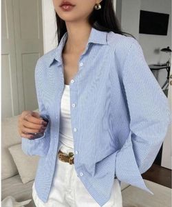 Striped Blue Casual Shirt for women