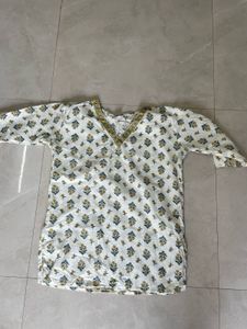 White Kurta with Floral Print