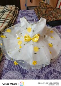 babyhug Girl's White & Yellow Dress