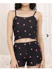Heart Print Top Nd Shorts Set