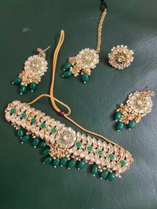 Necklace Earrings Mangtika Ring Set