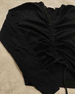 Chic Black Ruched Long Sleeve Top