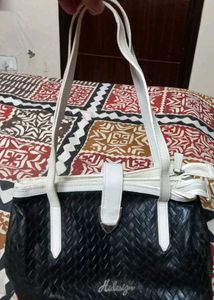 Chic Black &amp; White Leather Handbag