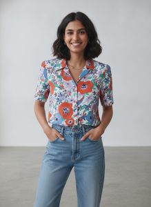 Floral Print Short Sleeve Button-Up Shirt