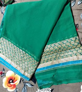 Green Saree with Golden Embroidery
