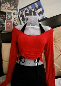 Chic Red Ruched Long Sleeve Top