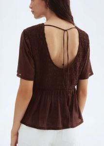 Brown Textured Peplum Top