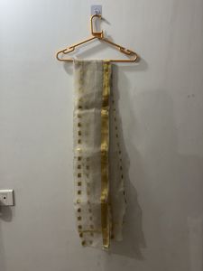 Elegant White Dupatta with Gold Foil Print