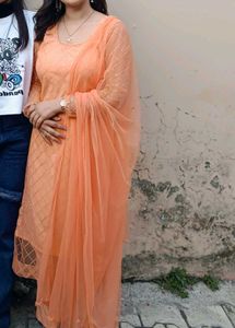 Elegant Peach Kurta Set with Dupatta