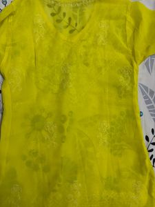 Bright Yellow Embroidered Short Kurti